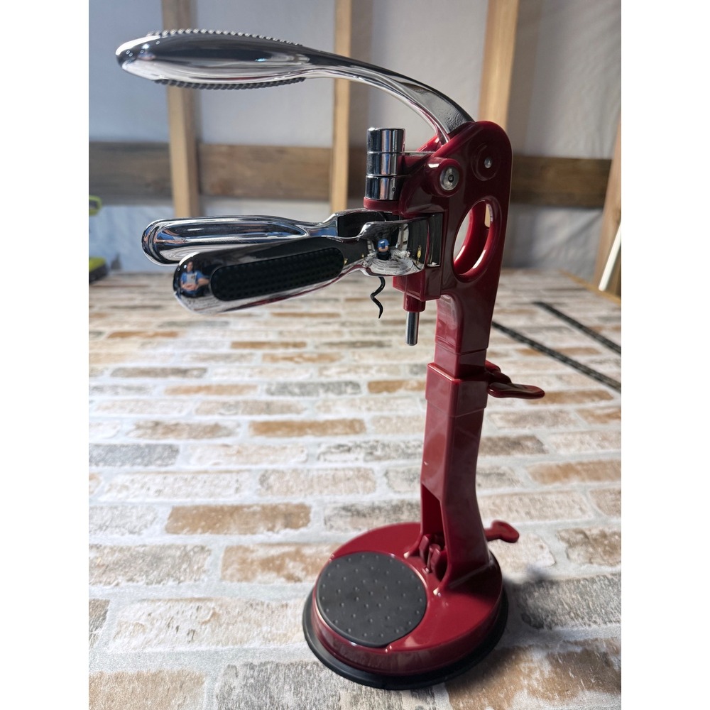 Vertical Lever Corkscrew Wine Opener Standing Manual Uncorking Tool Burgundy Red